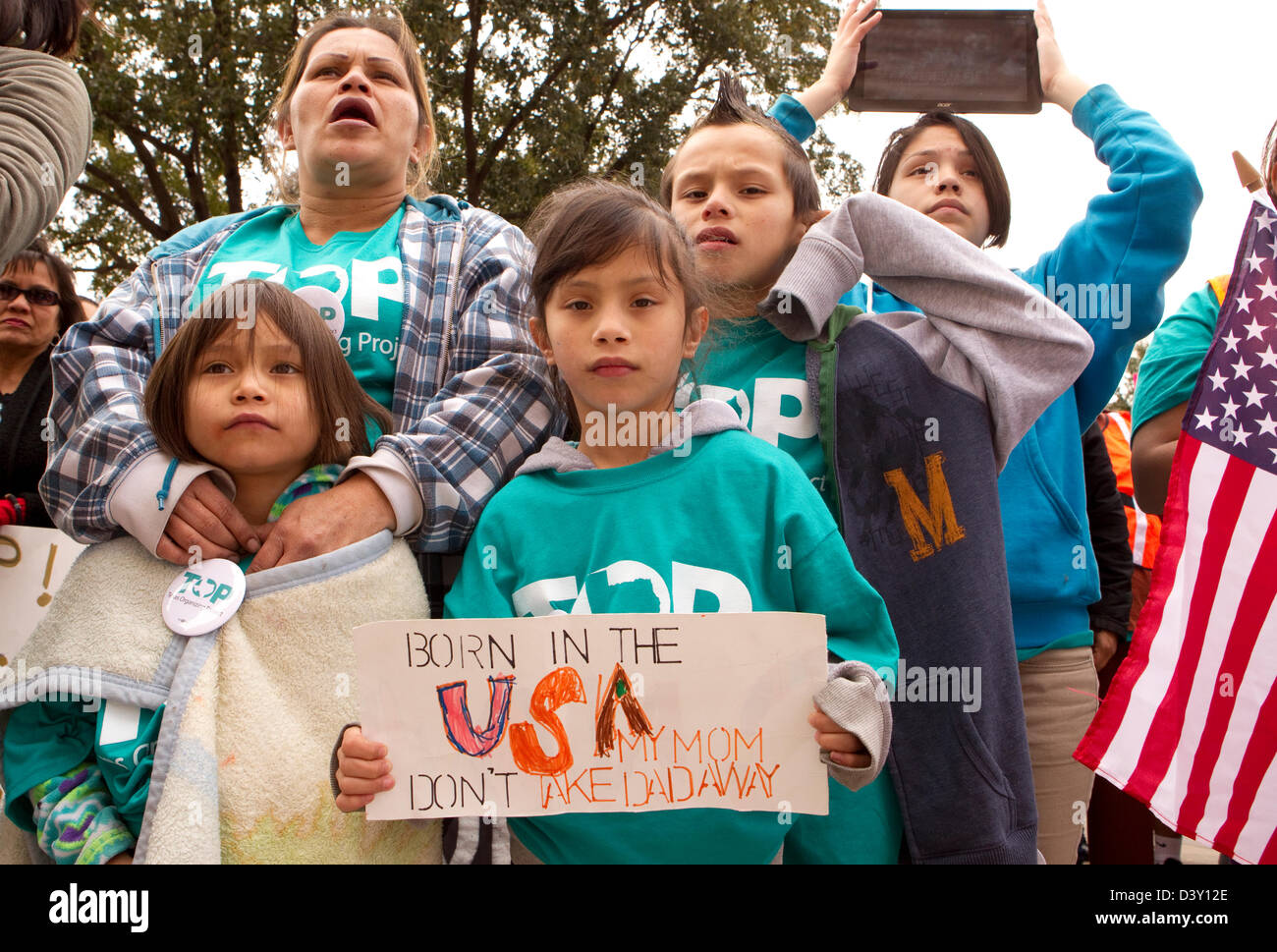 Hundreds including children, march to Texas Capitol building in Austin Texas to push for comprehensive immigration reform. Stock Photo