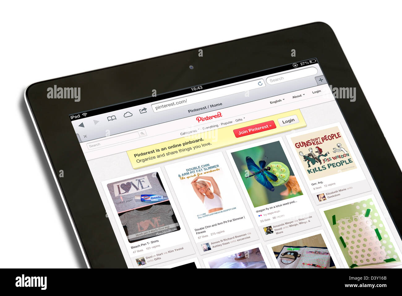 Pinterest, the photo sharing website, viewed on a 4th generation iPad Stock Photo