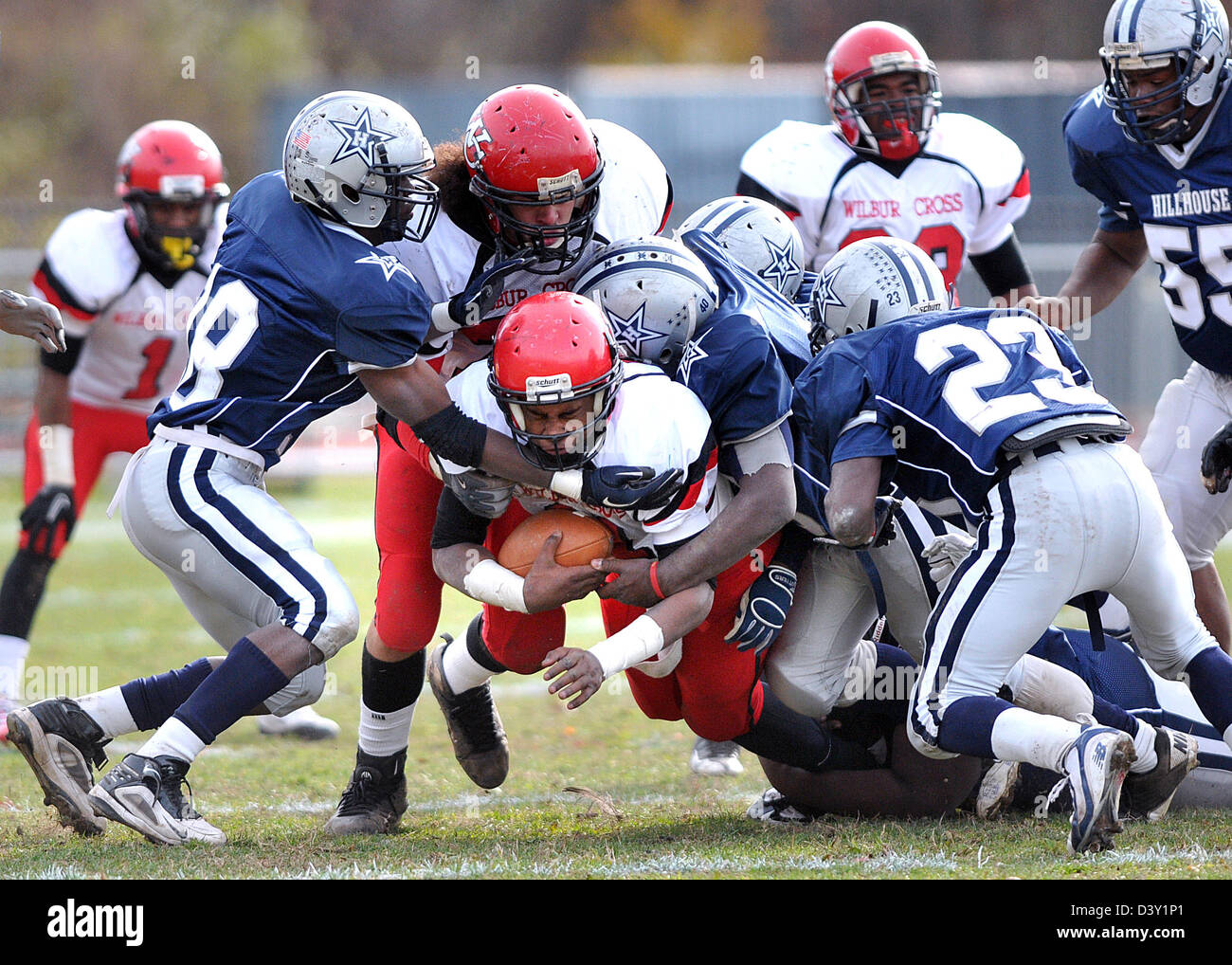 High school football game in New Haven CT USA between cross town rivals Wilbur Cross and Hillhouse High Schools Stock Photo