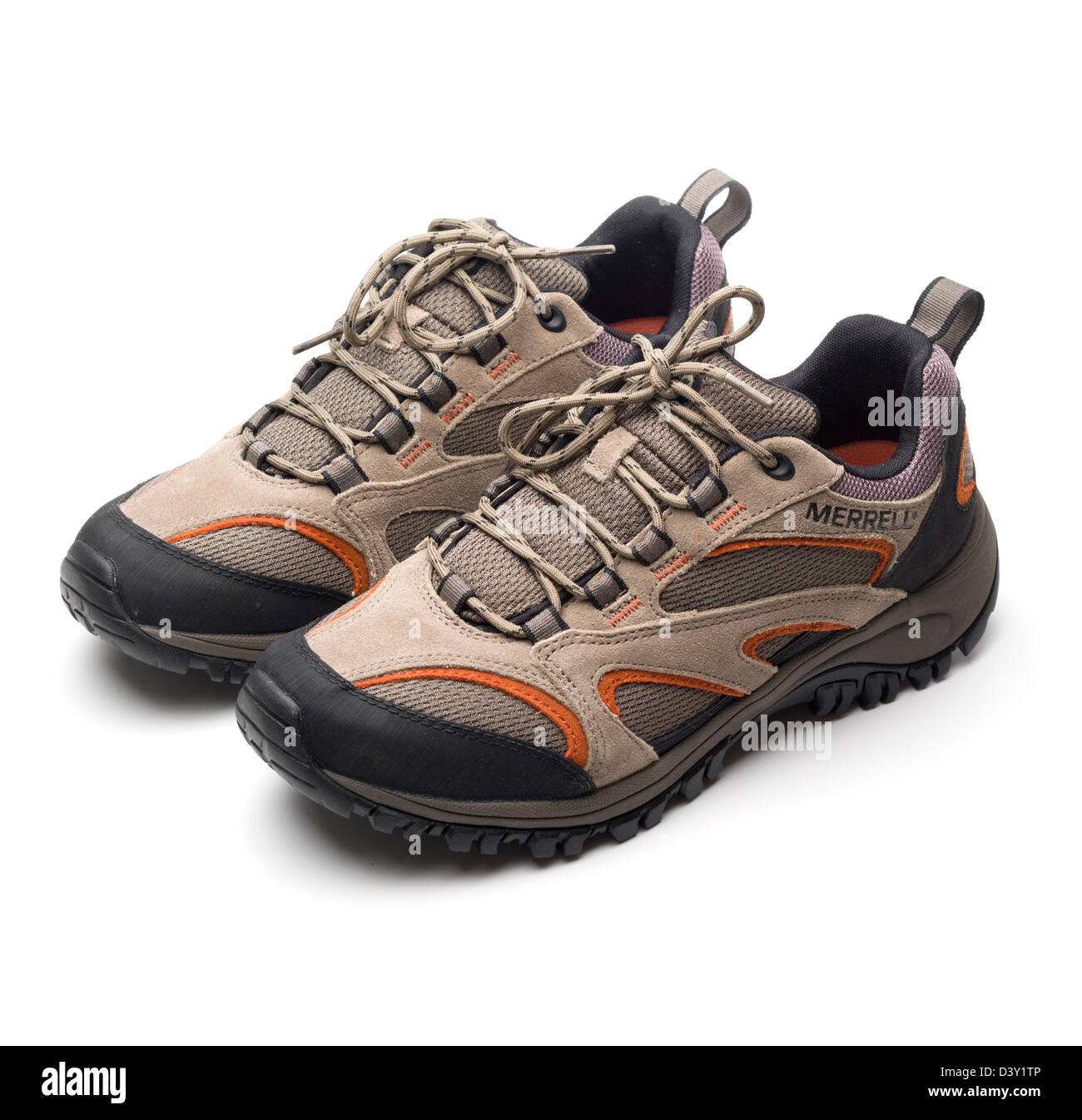 One pair of brand new light brown Merrell hiking shoes Stock Photo - Alamy