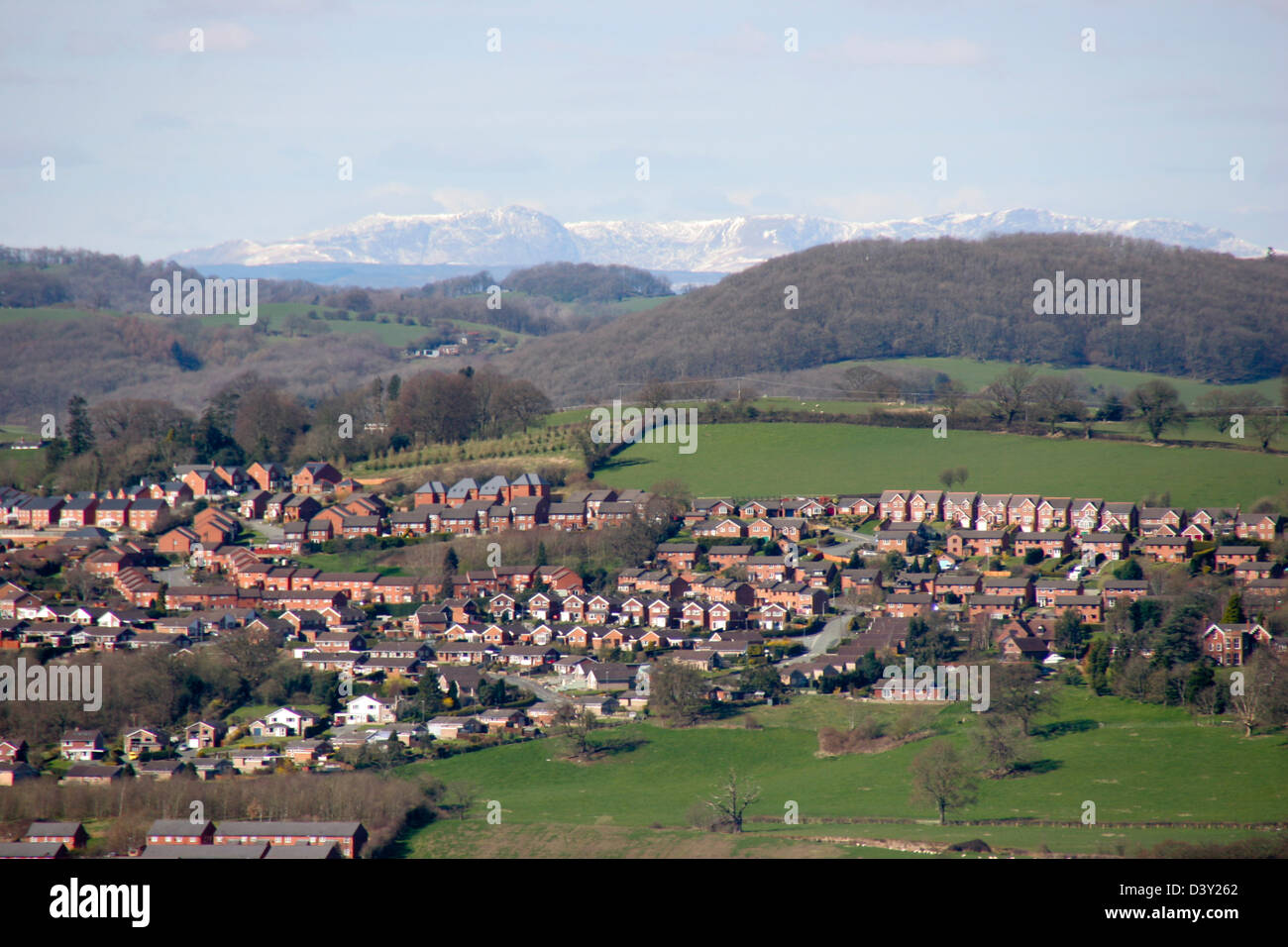 View from Offa's Dyke Path Buttington View with snow topped mountains