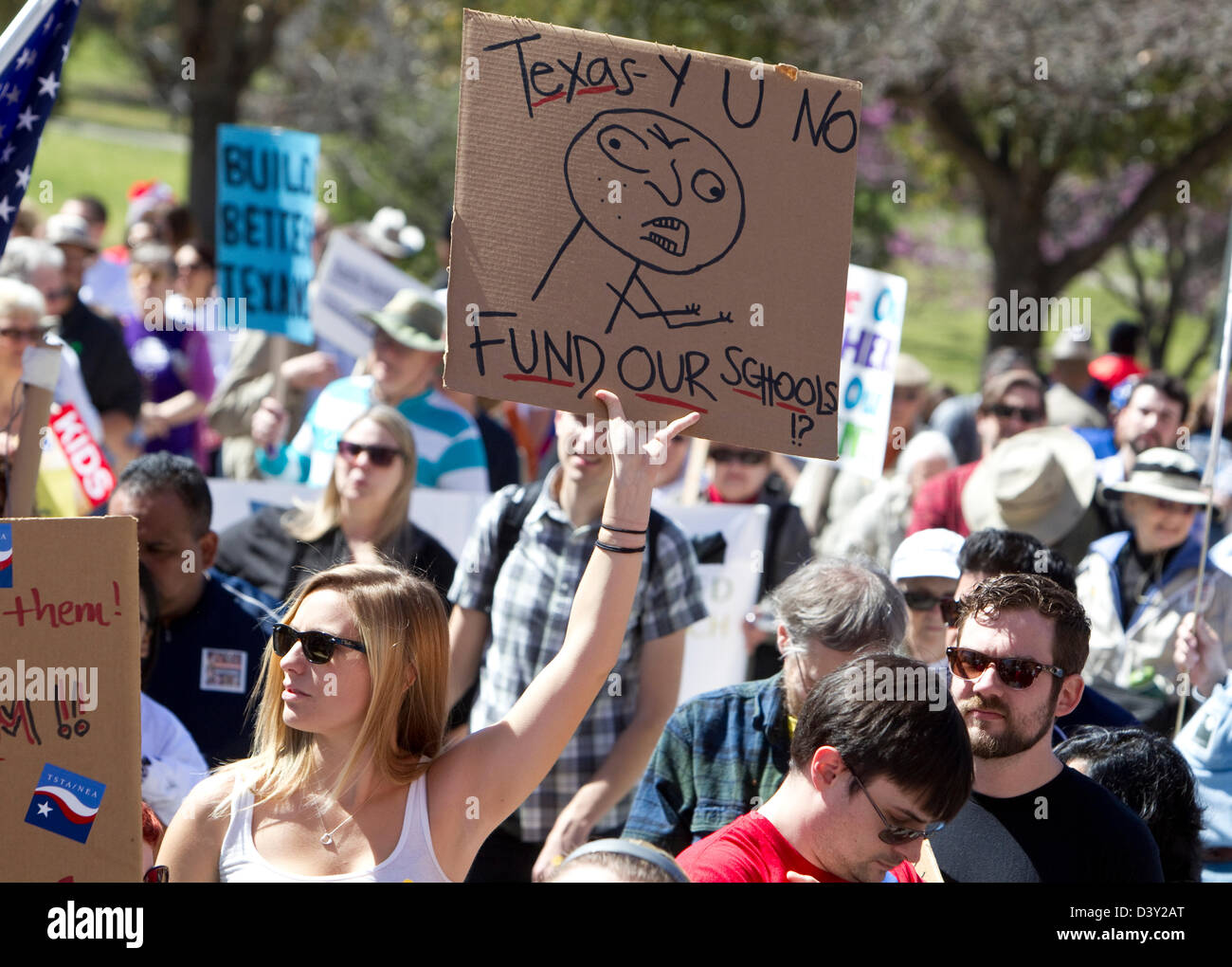 Large group at Texas Capitol building during the Save Texas Schools Rally. Citizens concerned over education under-funding Stock Photo