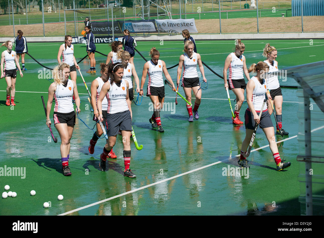 Members of the England Ladies hockey team leave the field after training at Hartleyvale stadium Cape Town South Africa Stock Photo