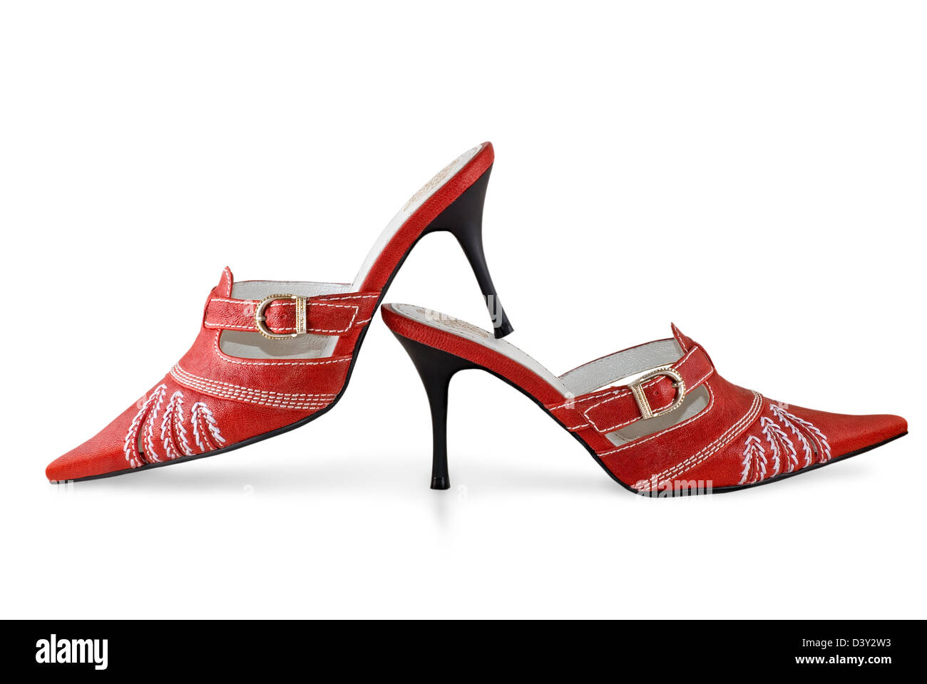 Red female shoes are photographed on a white background Stock Photo - Alamy