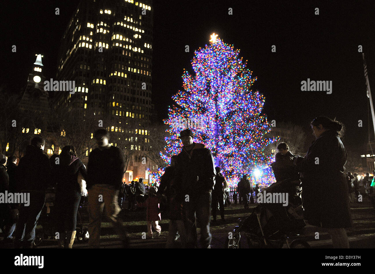 Christmas Tree lighting in New Haven CT USA Stock Photo Alamy
