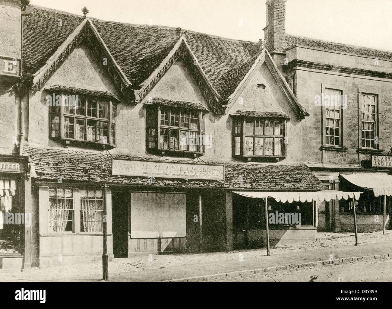 A collotype plate ' A House in the High Street, Burford, Oxon.' scanned at high resolution from a book published in 1905. Stock Photo