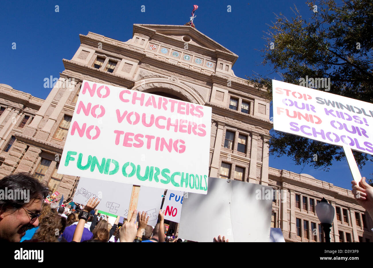 Large group at Texas Capitol building during the Save Texas Schools Rally. Citizens concerned over education under-funding Stock Photo