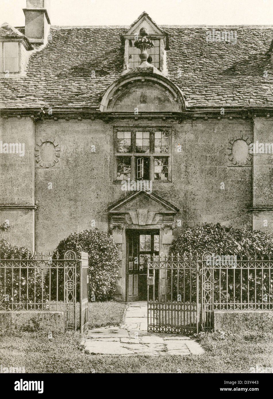 A collotype plate ' The Entrance, Medford House, Mickleton, Glos.' scanned at high resolution from a book published in 1905. Stock Photo