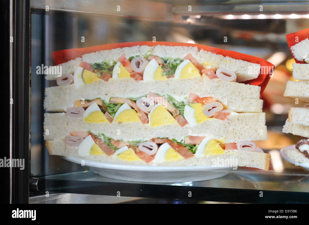 Sandwiches / panini on display in the window of a cafe / pasticcerie in Rome Italy. Stock Photo