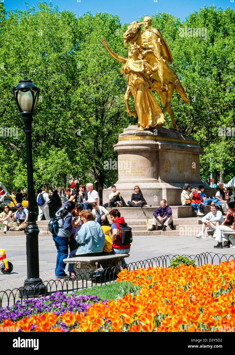 General Sherman Statue in Springtime, Grand Army Plaza, NYC Stock Photo