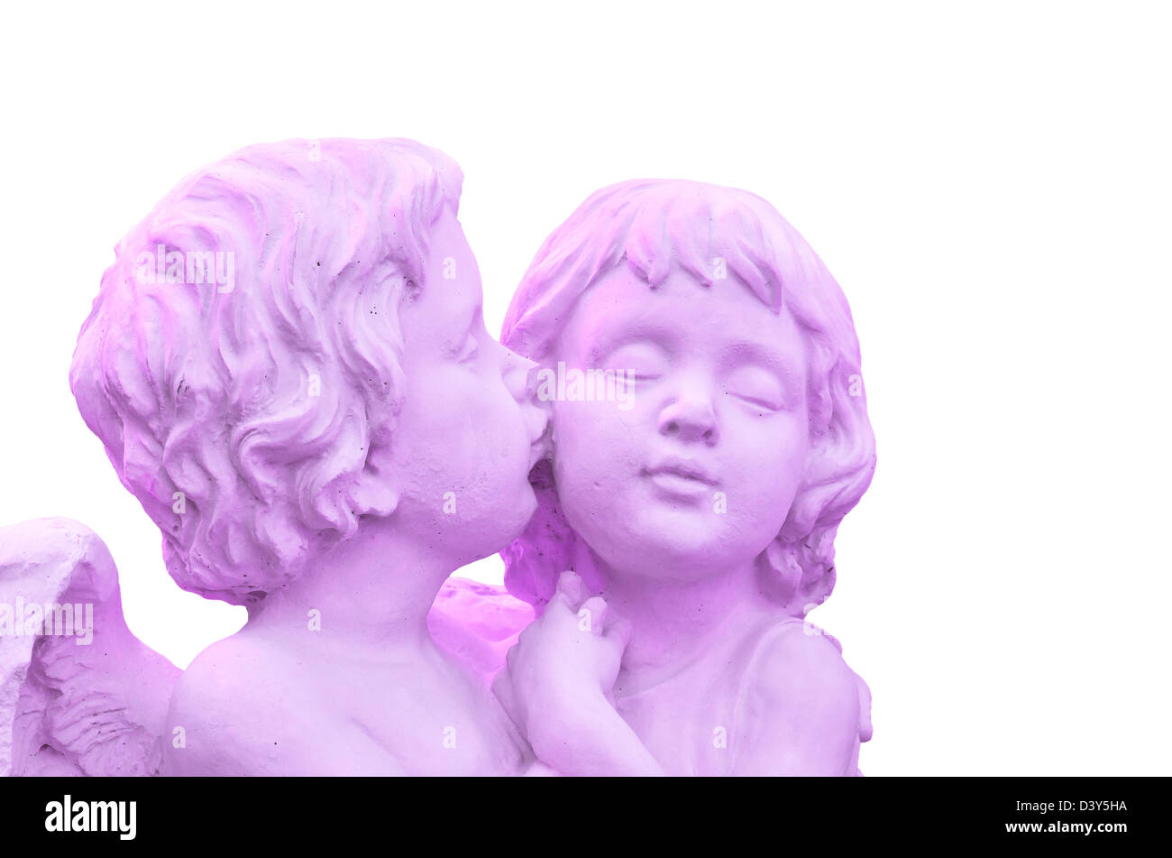 Purple sculpture of angel boy and girl Stock Photo