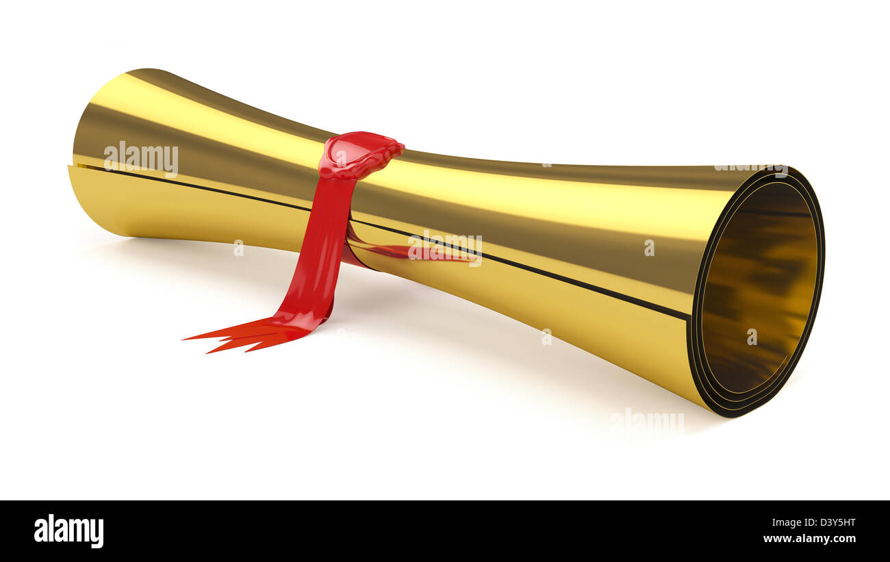 3d illustration of golden scroll isolated on white background Stock Photo