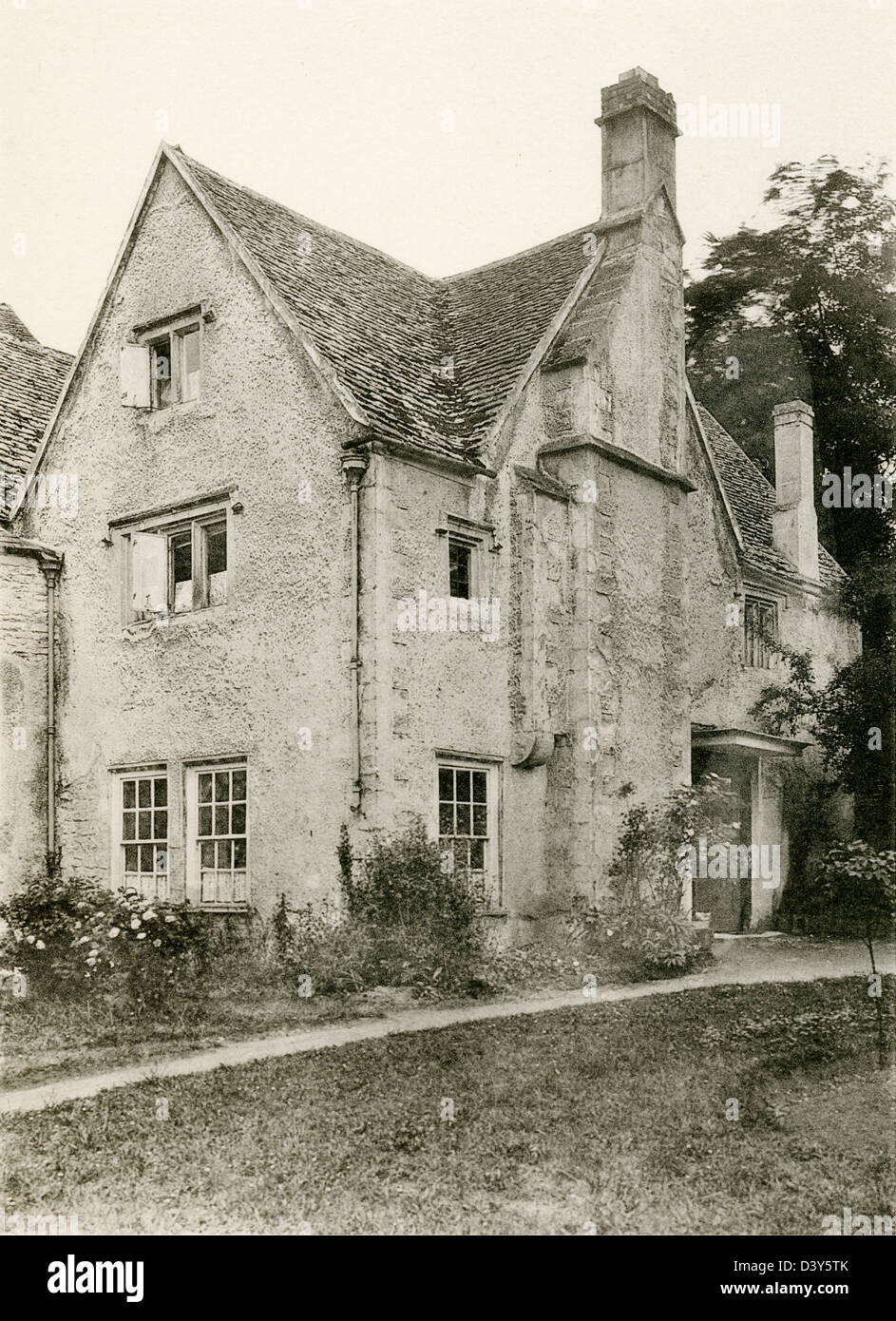 A collotype plate  ' A Cottage at Woodchester, near Stroud, Glos.' scanned at high resolution from a book published in 1905. Stock Photo