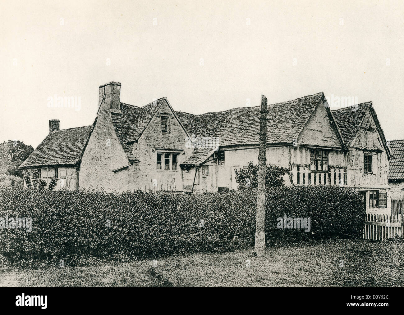 A collotype plate ' A Farmhouse at Leonard Stanley, near Stroud, Glos.' scanned at high resolution from a book published in 1905 Stock Photo