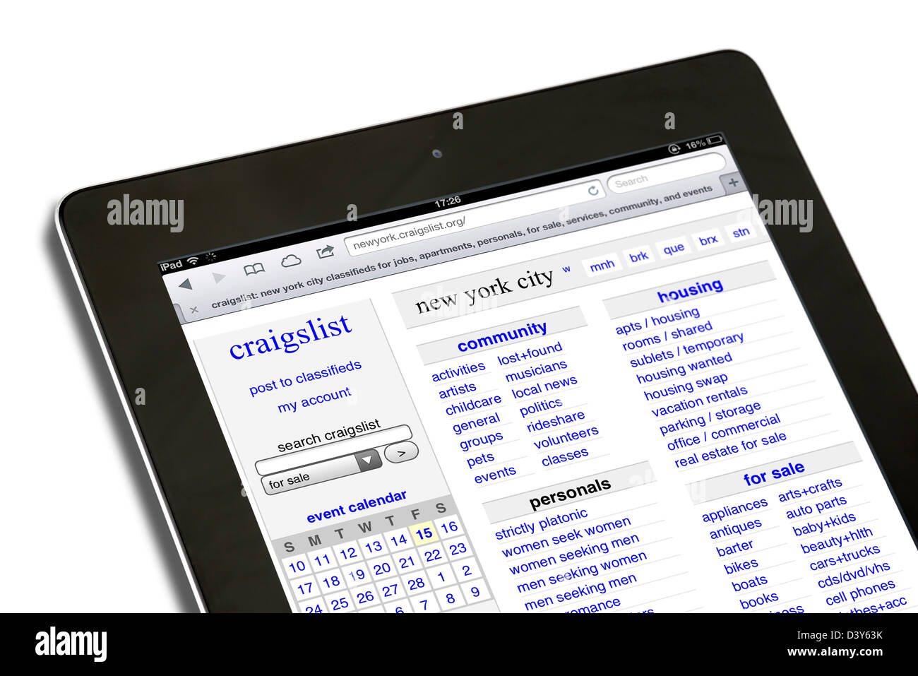 Craigslist the classified advertising site viewed on a 4th