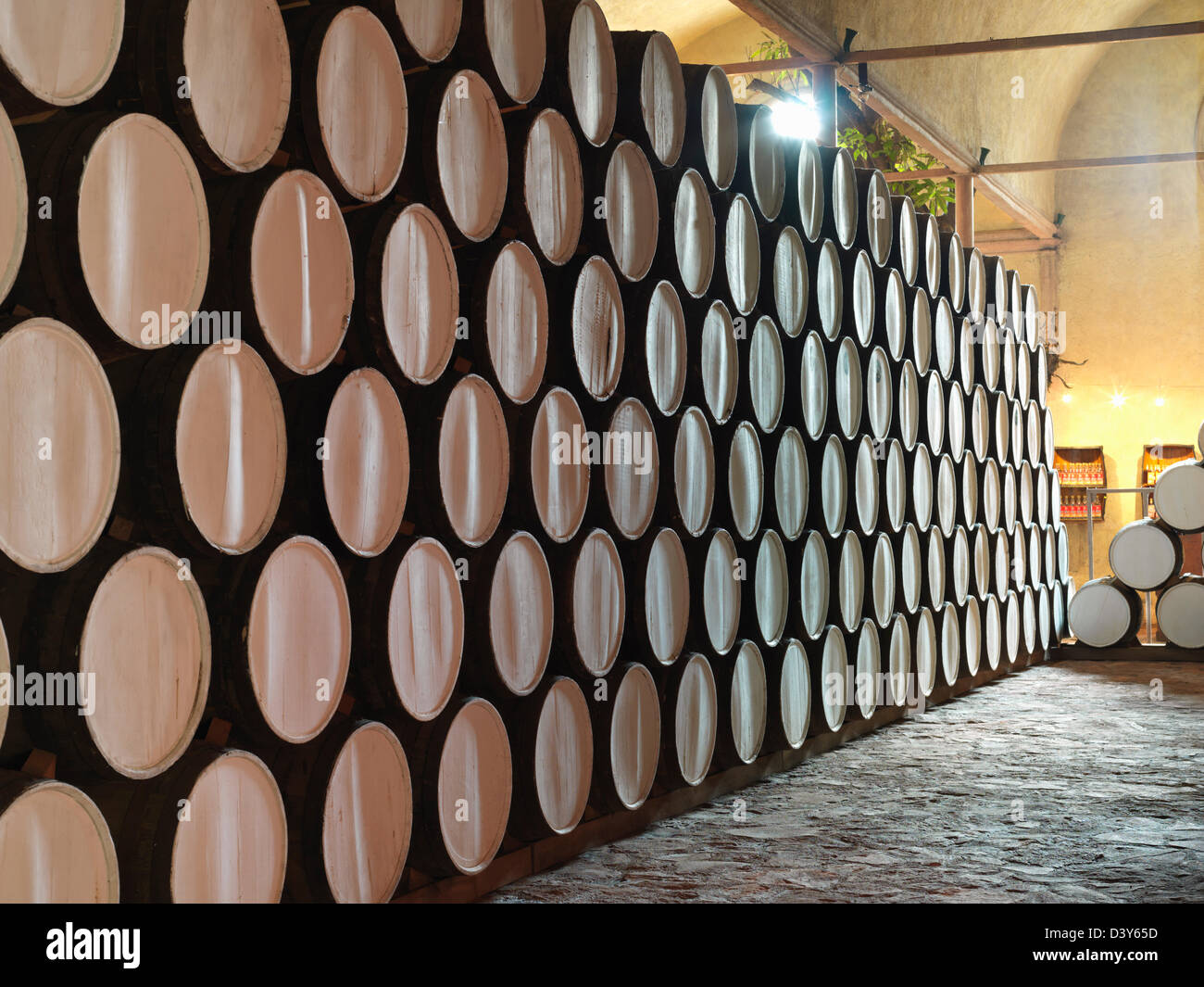 Mexico Jalisco Tequila, barrels of tequila on display at the Cofradia