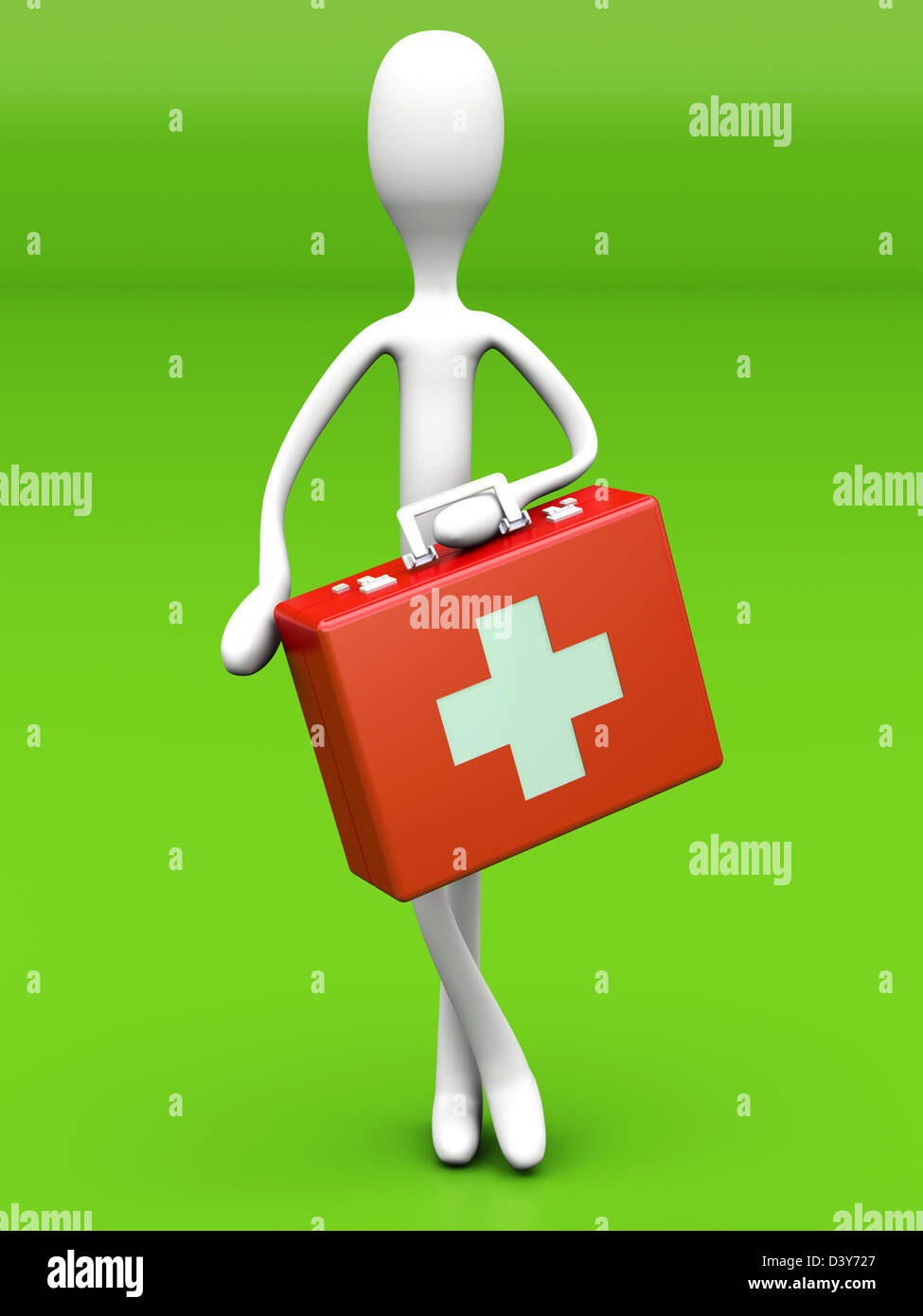 A Cartoon Figure with a First aid case. 3D rendered Illustration Stock ...