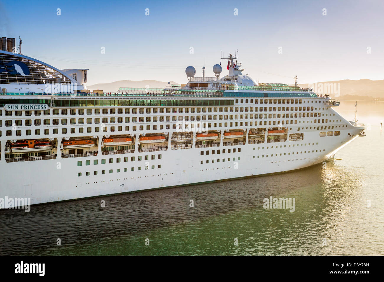 Cruise ship Sun Princess entering Port Chalmers in early morning light
