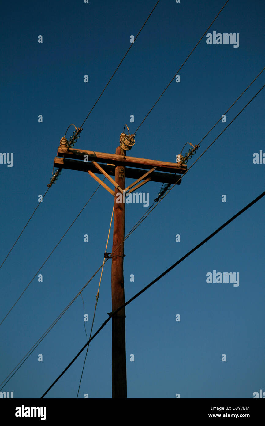 Telegraph pole at sunset, Liberty, North Carolina, USA Stock Photo