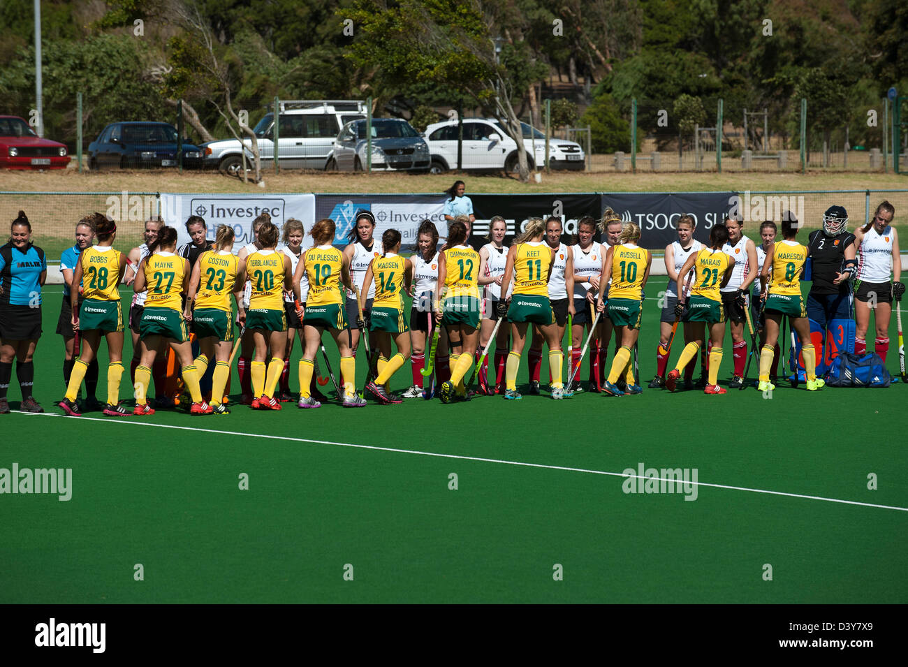 South African Ladies Hockey team greeting the England team at