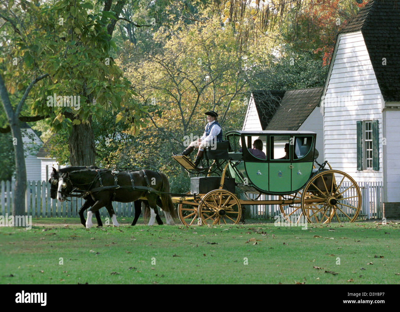 Horse drawn carriage in Colonial Williamsburg Virginia USA, wagon,coach,Colonial Williamsburg Virginia, American Revolution, Stock Photo