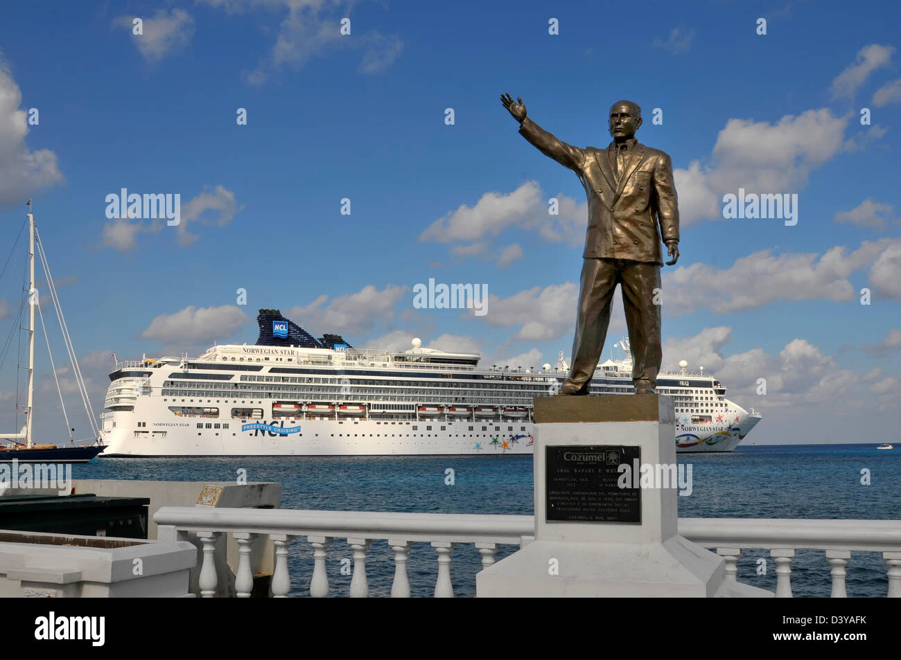 Statue Rafael Melgar Cruise Ship Cozumel Mexico Caribbean Port Stock Photo