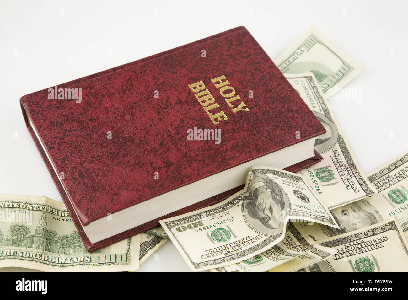 large stack or pile of hundred dollar bills in US currency Stock Photo