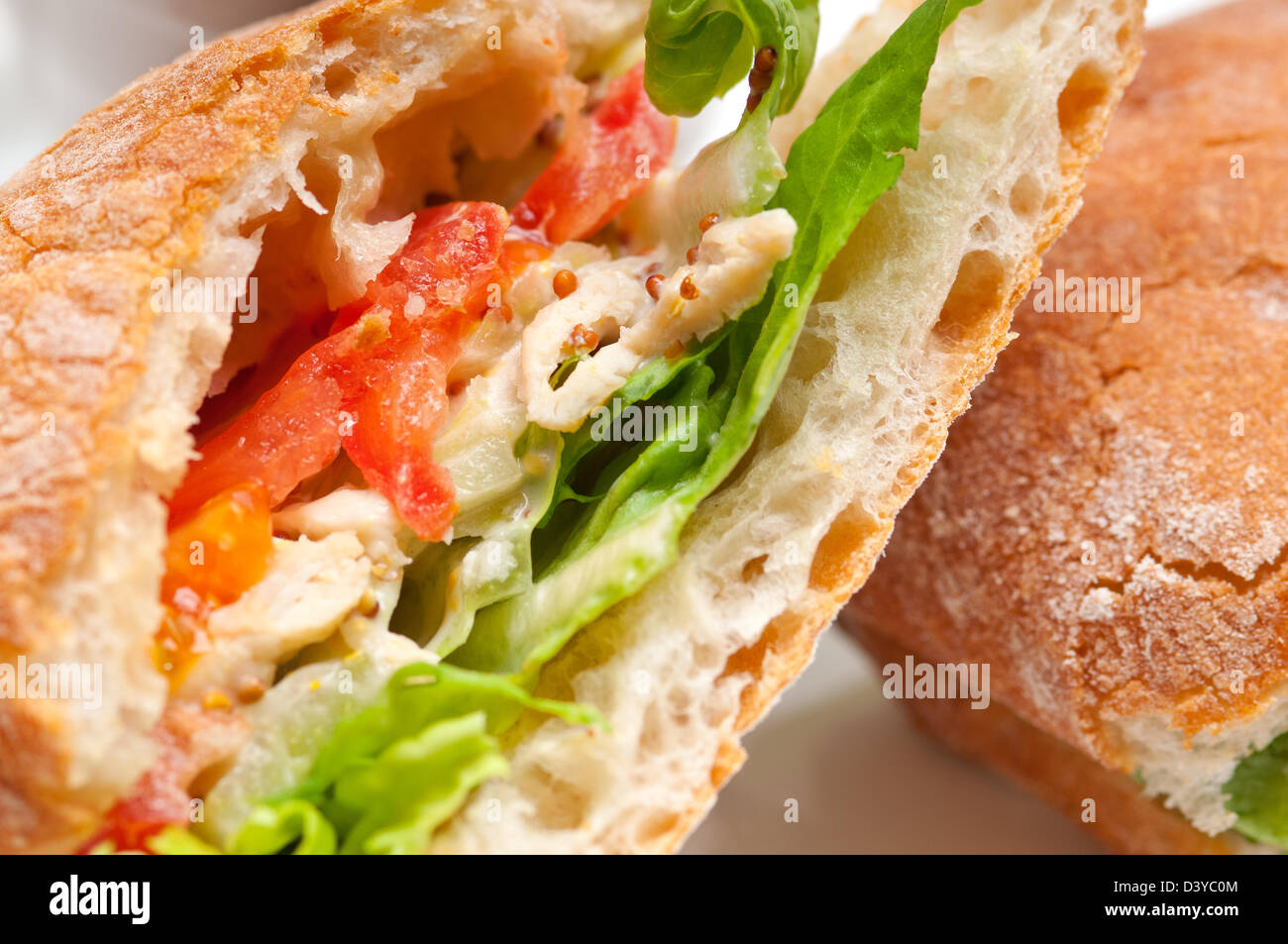 italian ciabatta panini sandwich with chicken and tomato Stock Photo