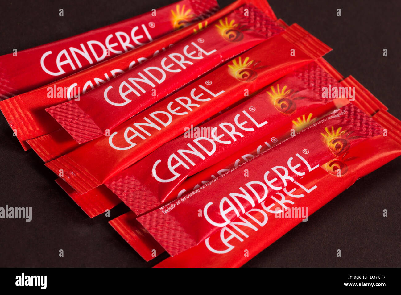 Sachets of Canderel artificial sweetener Stock Photo