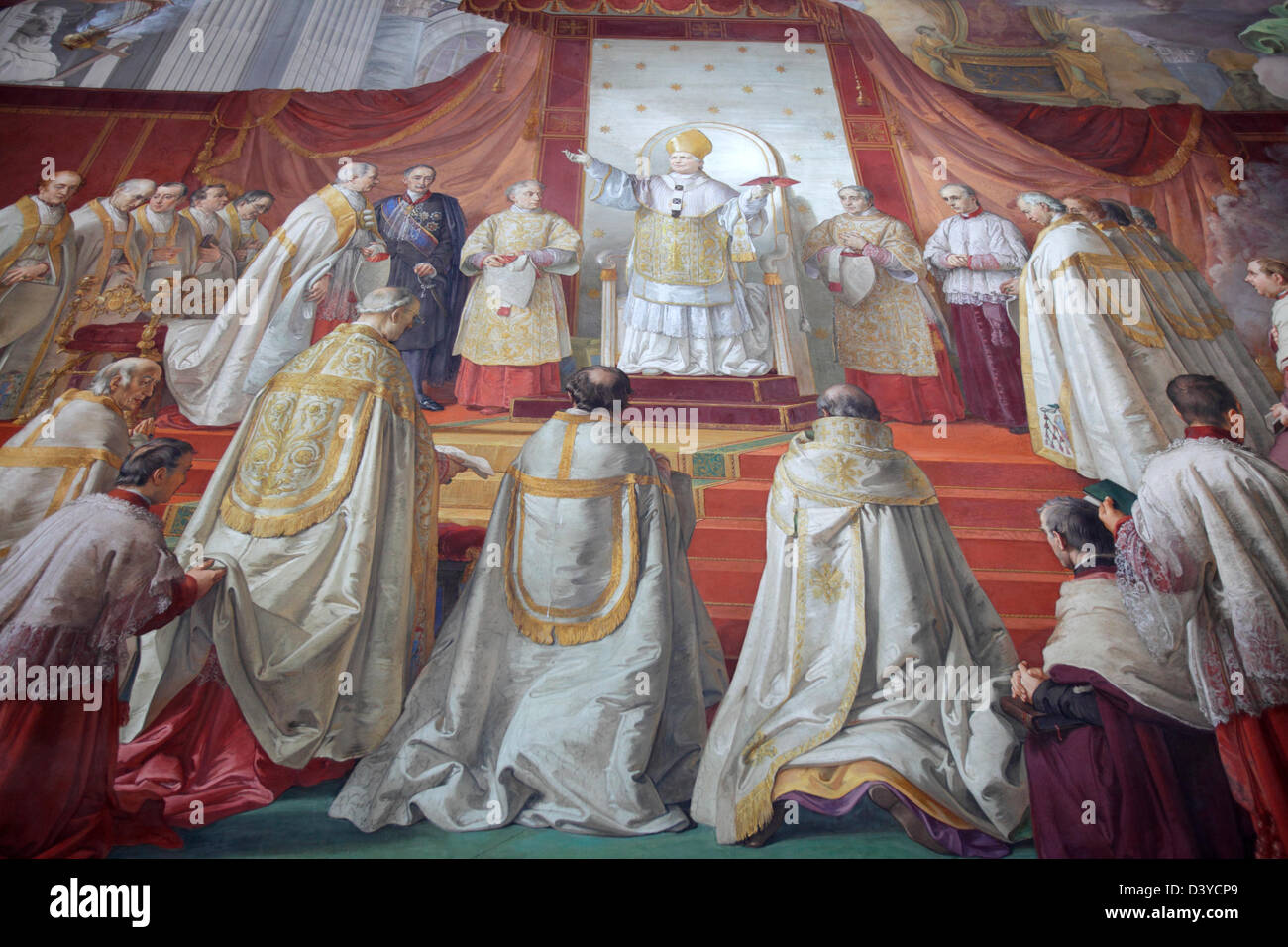 Fresco of Pius IX declaring dogma of Immaculate Conception, Vatican Museums, Rome, Italy Stock Photo