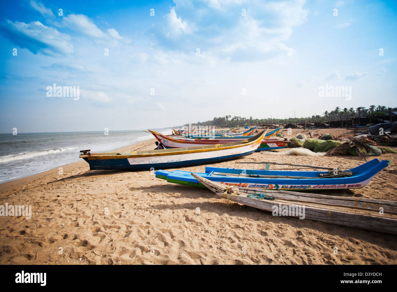 Fishing boats on the beach, Pondicherry, India Stock Photo Alamy