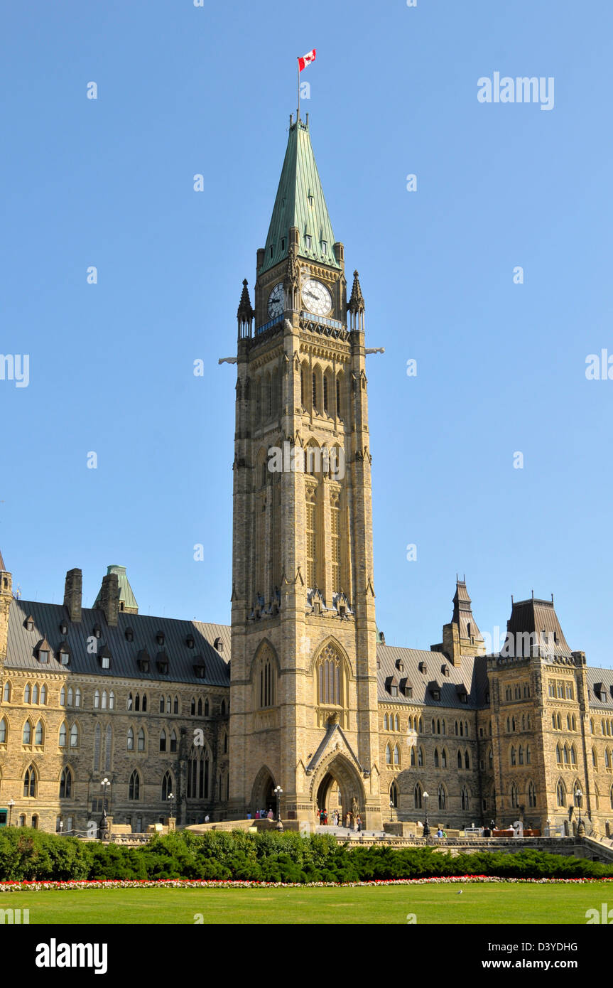 Parliament Hill Peace Tower Ottawa Ontario Canada National Capital City Center Block Stock Photo