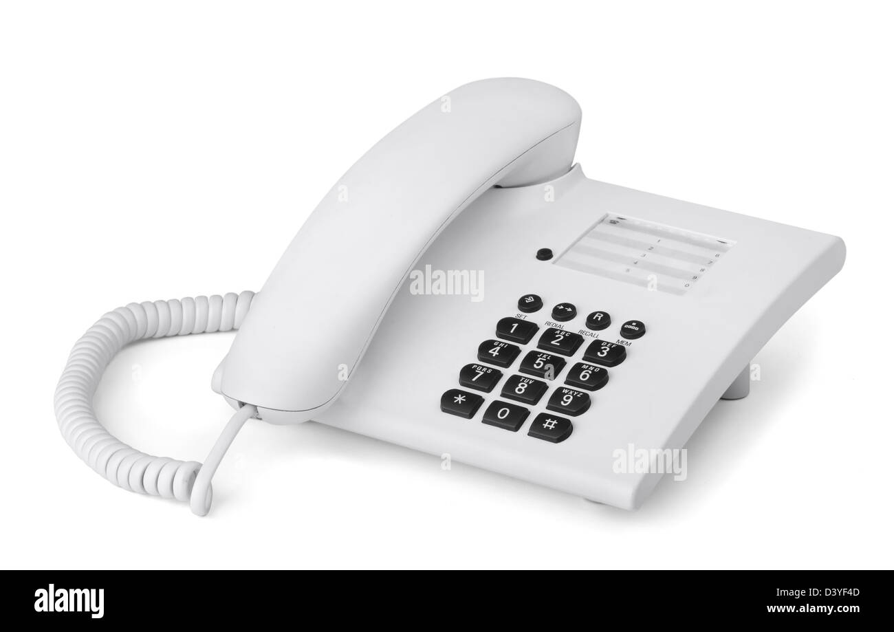 White office desk phone isolated on white Stock Photo
