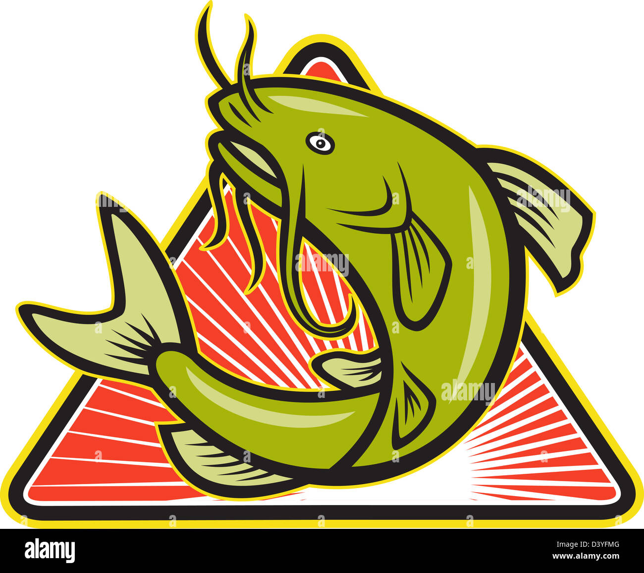 Illustration of a catfish jumping done in cartoon style. Stock Photo