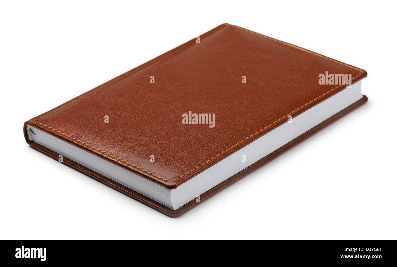New brown leather notebook isolated on white Stock Photo
