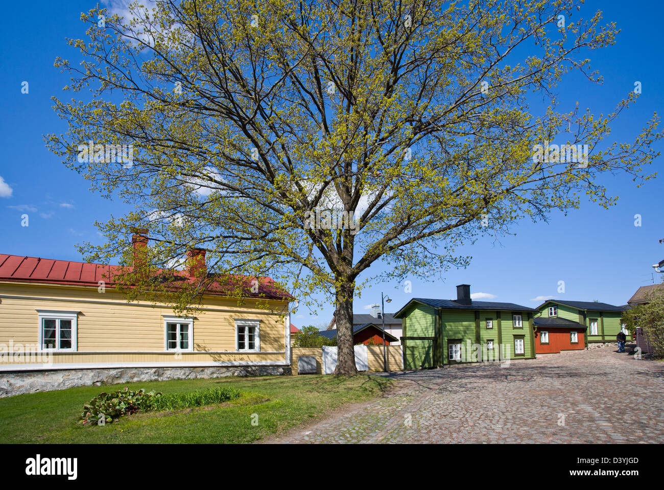 Finland, Southern Finland, Porvoo, charming old wooden houses and cobblestone lanes at Old Porvoo Stock Photo
