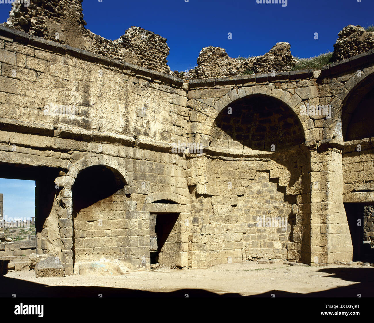 Islamic art. Syria. Bosra. Hammab Manshak. Old public baths. Mamluk era. 14th century. View. Ruins. Stock Photo