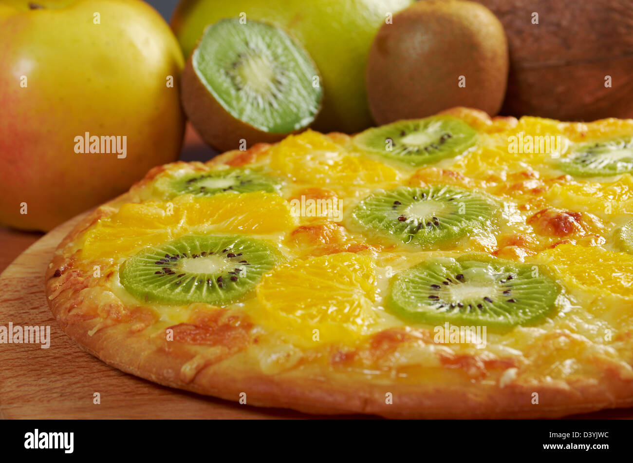 homemade sweet pizza with fruit.with orang kiwi,sauce Stock Photo Alamy