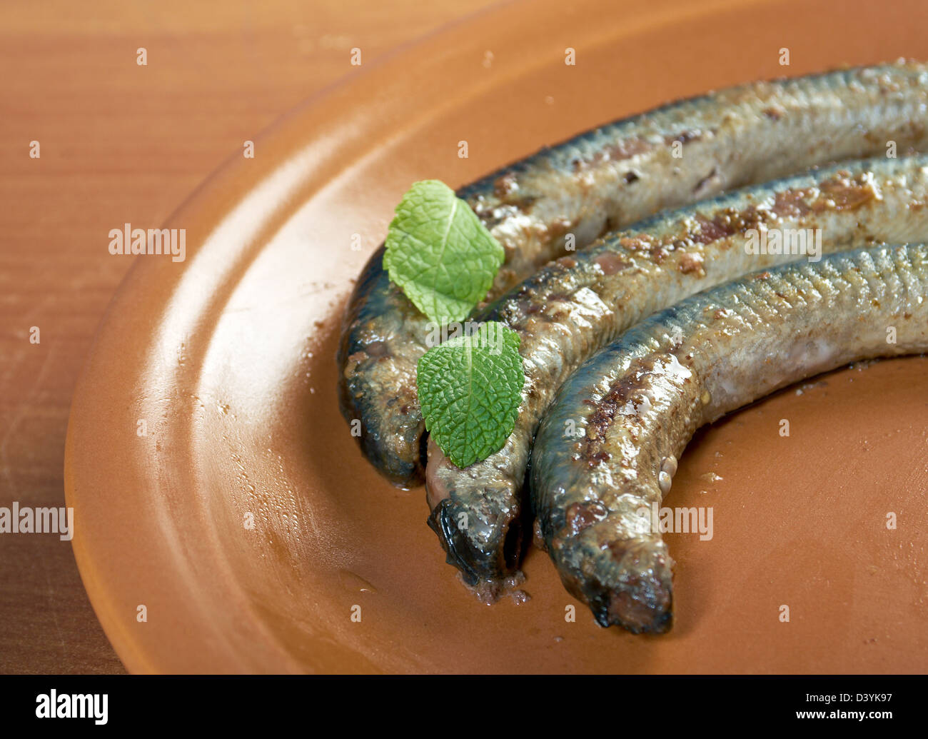 Grilled lamprey close up Stock Photo
