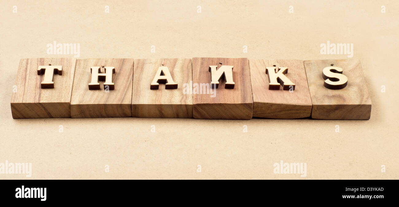 Thanks word in cutting wooden Stock Photo