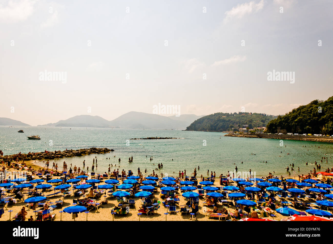 crowded beach on the Ligurian Sea, Lerici , Italy Stock Photo