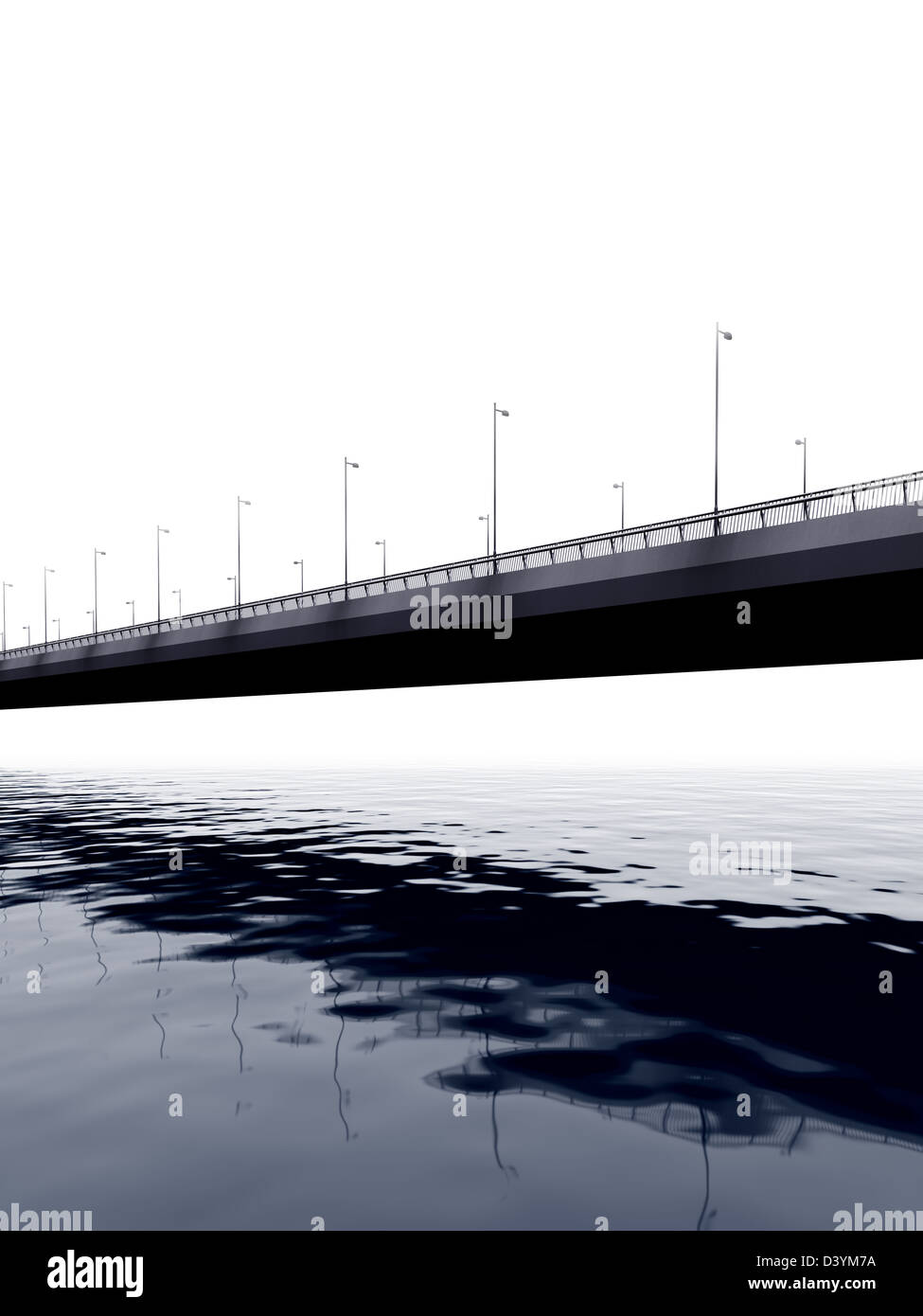 Illustration of a bridge spanning a foggy waterway Stock Photo - Alamy