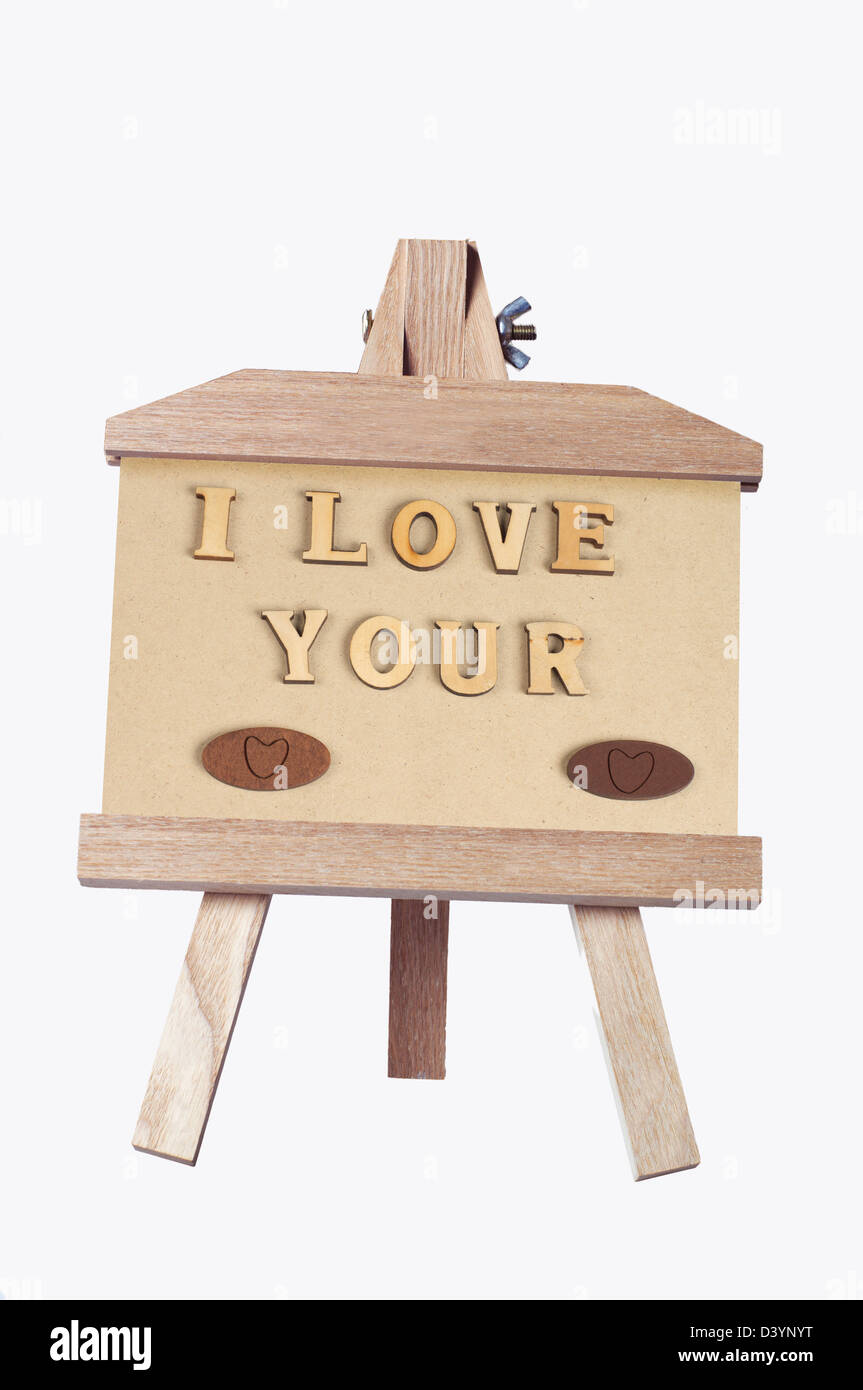 Wood carving, I love you Stock Photo