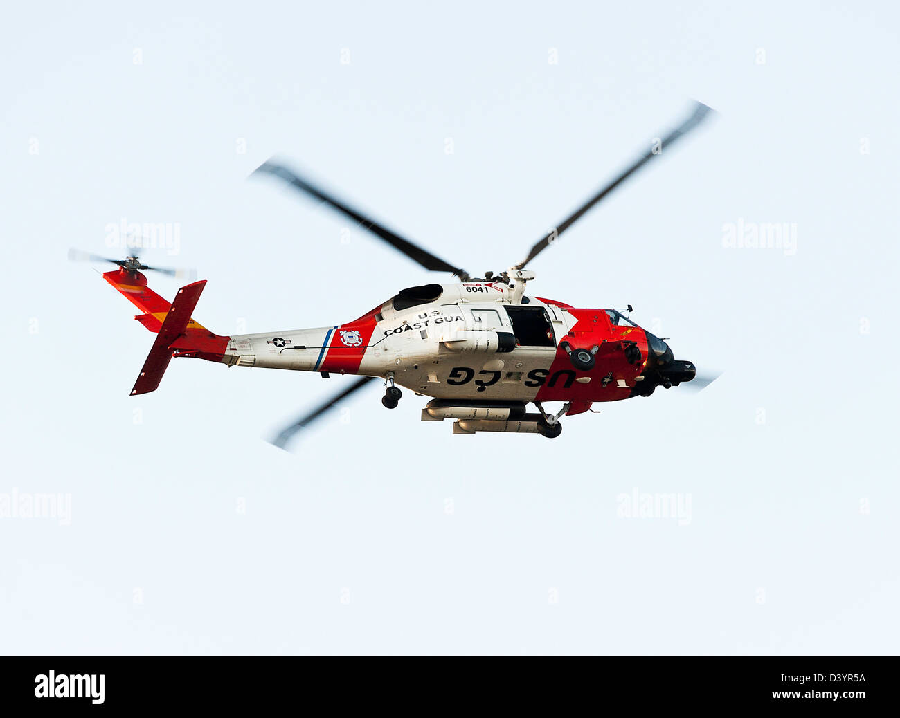 US Coast Guard Sikorsky HH-60J Helicopter 6041 on Patrol Over San Diego California United States America USA Stock Photo