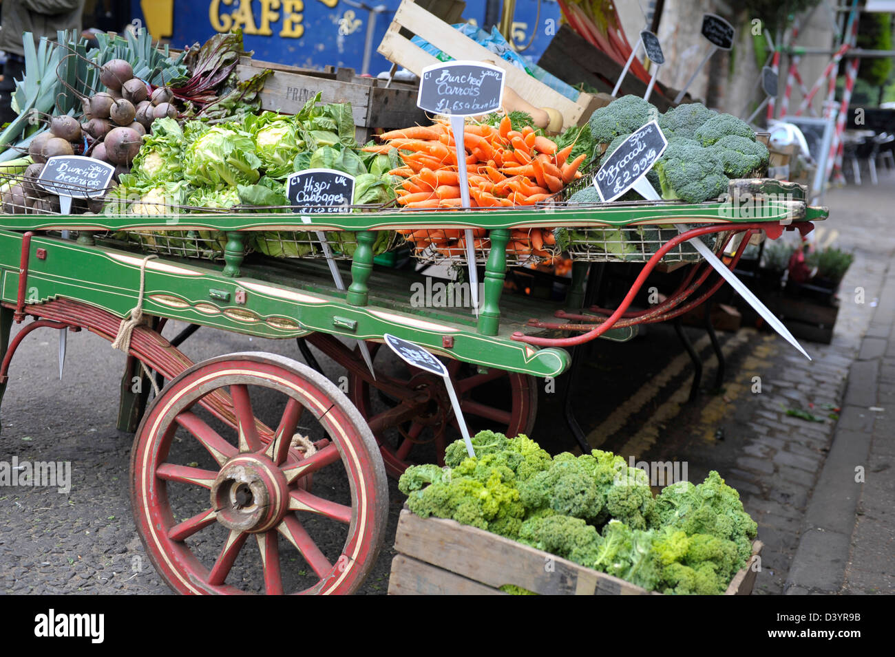 Old fashioned market cart with vegetables Stock Photo