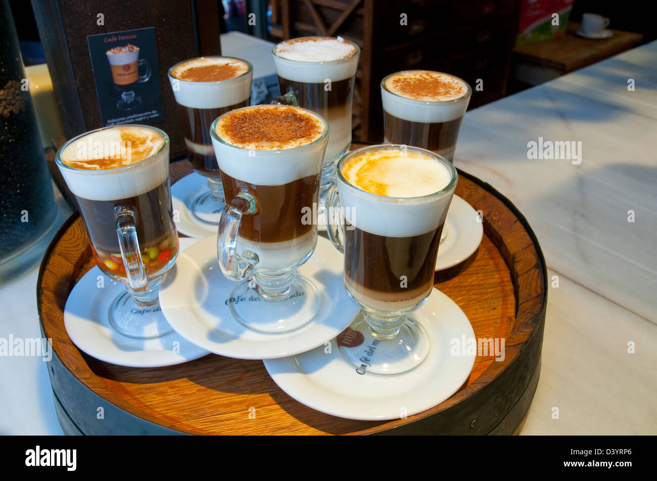 Assorted coffees in a bar. Stock Photo