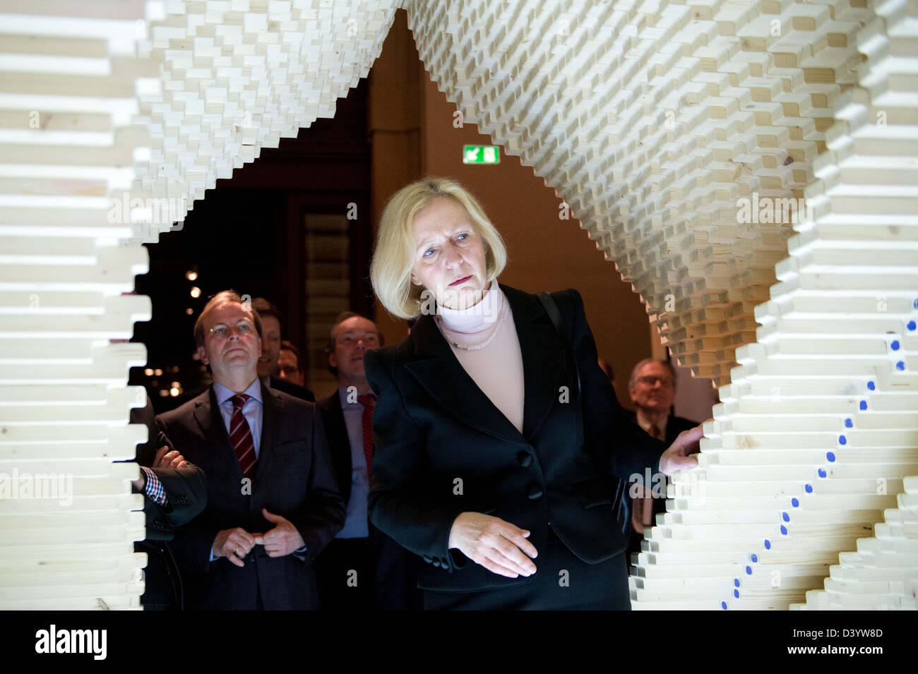 in Berlin, Germany. 26th February 2013. German Minister of Education Johanna Wanka (CDU, back) opens the Science Year 2013 alongside with an exhibition 'Zukunft leben: Die demografische Chance' (lit. to live in future: demographic chances) . Photo: Maurizio Gambarini/dpa/Alamy Live News Stock Photo