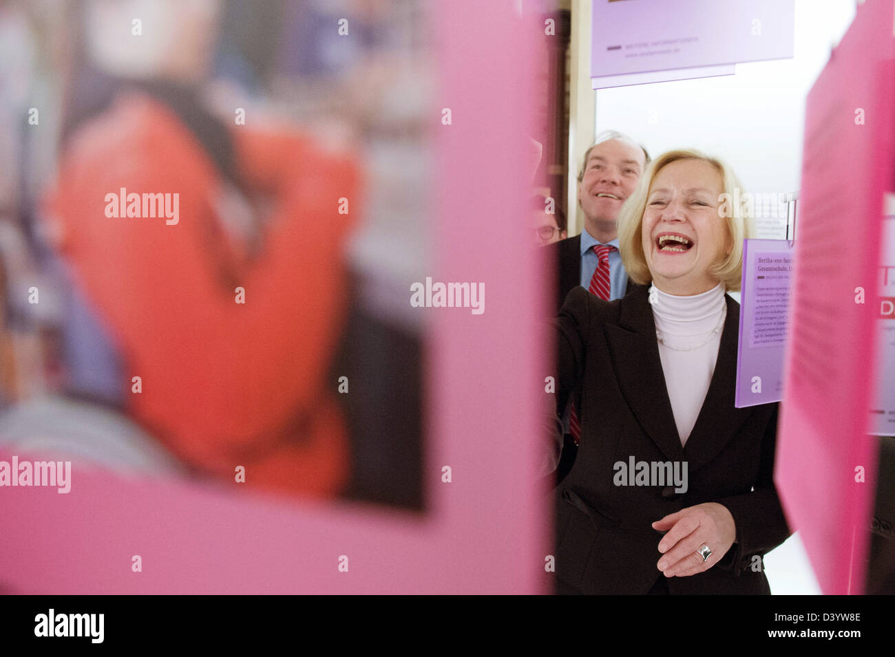 in Berlin, Germany. 26th February 2013. German Minister of Education Johanna Wanka (CDU, back) opens the Science Year 2013 alongside with an exhibition 'Zukunft leben: Die demografische Chance' (lit. to live in future: demographic chances) . Photo: Maurizio Gambarini/dpa/Alamy Live News Stock Photo