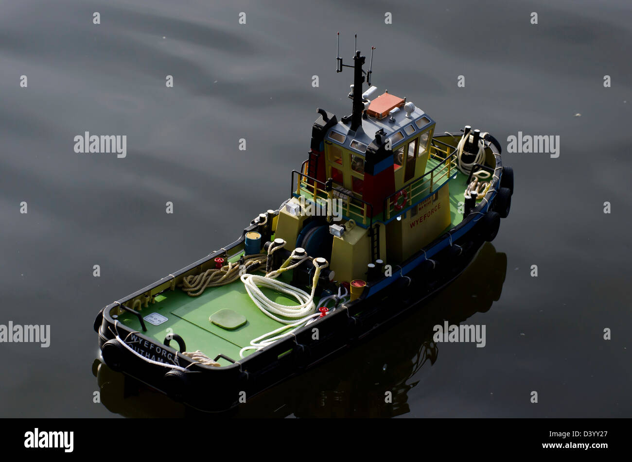 Radiocontrolled tug on the boating pond in Inverleith Park, Edinburgh