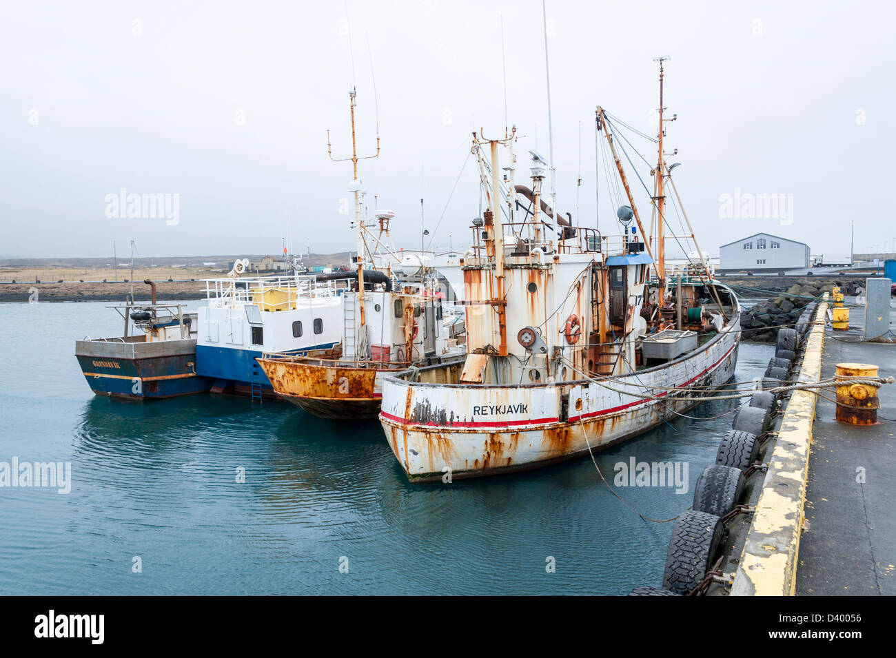 Icelandic fishing boats in the harbour at Grindavik Iceland Stock Photo